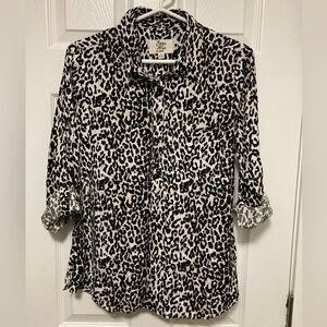 Cosmic Blue Love Tan Cheetah Animal Print Long Sleeve Blouse #C